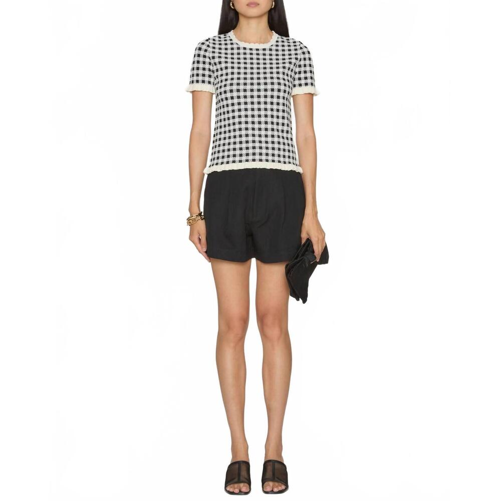 NEW SEA saige gingham knit short sleeve top in multi